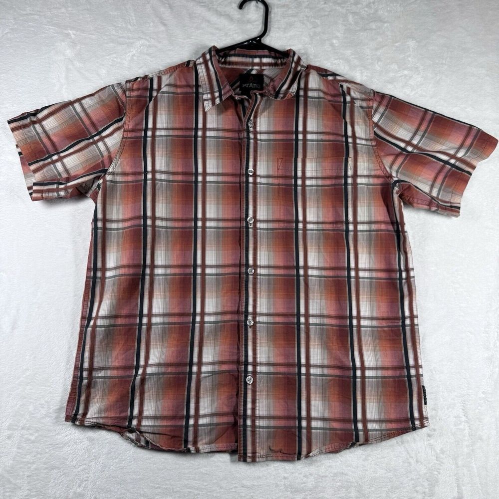 Prana Shirt Shirt Mens Large Plaid Short Sleeve‎ Button Up Casual Outdoor